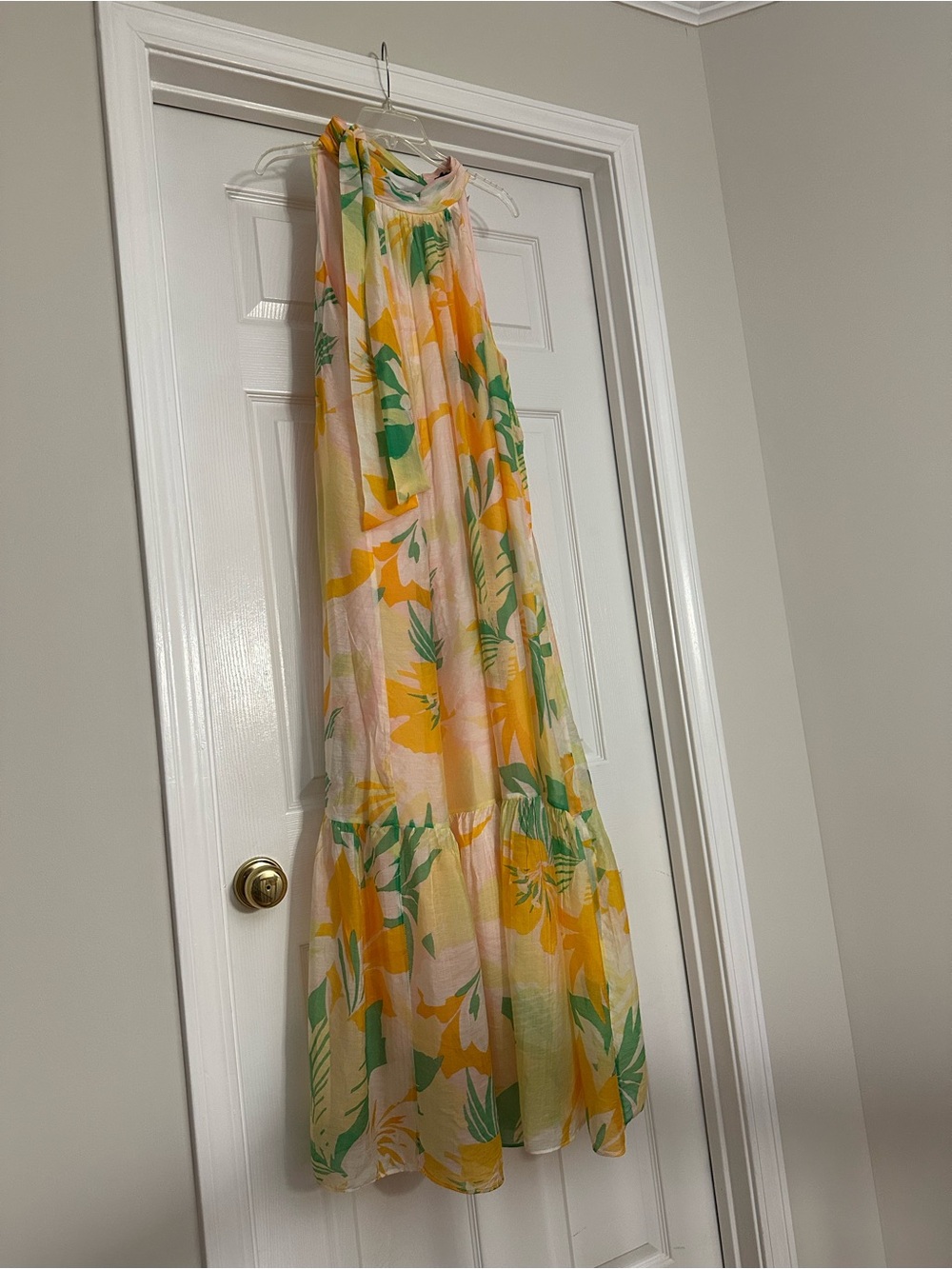 Floral Halter Maxi Dress in Yellow, Green, White
